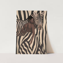 Load image into Gallery viewer, Woman and Zebra in Bold Stripes Art Print