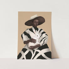 Load image into Gallery viewer, Woman in Stripes Holding a White Rabbit Art Print