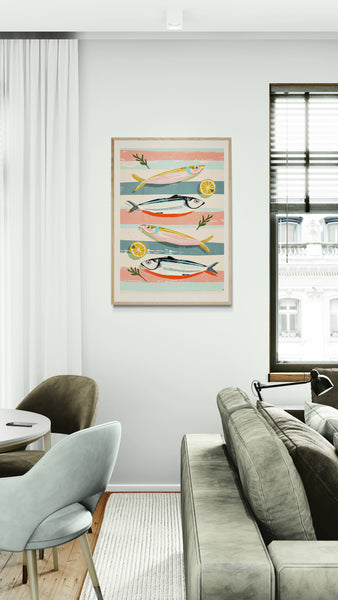 Sardines on Stripes Art Print