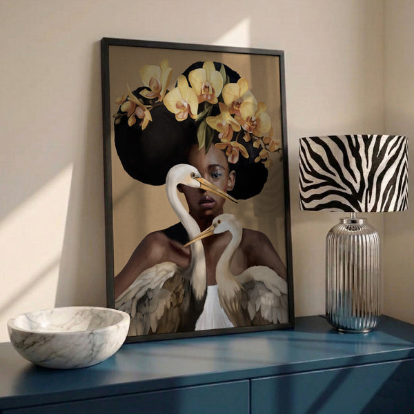 Orchid Woman With Egrets PFY Art Print