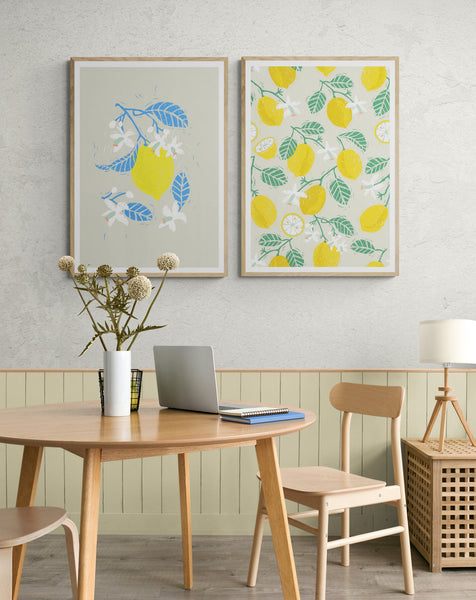 Lemon Fruit with Blue Leaves PFY Art Print