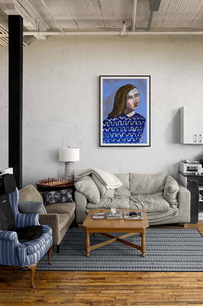 Woman in Blue Sweater PFY Art Print