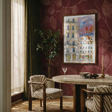 Load image into Gallery viewer, Paris street corner with purple sky PFY Art Print