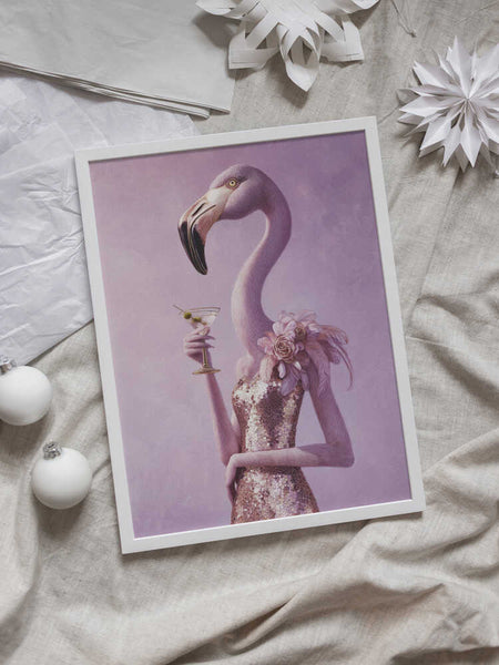 Flamingo In Cocktail Dress PFY Art Print