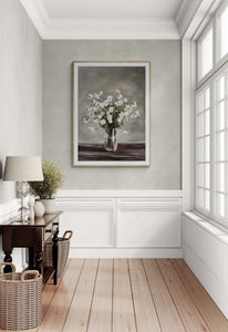 White Flowers in Vase Art Print