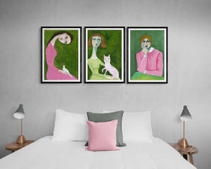 Cat Lady with Pink Cat PFY Art Print