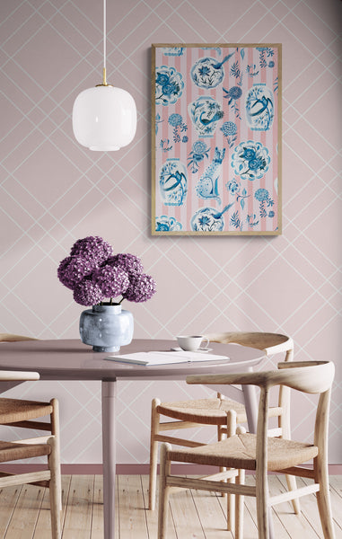 Chinoiserie On Pink Stripes PFY Art Print