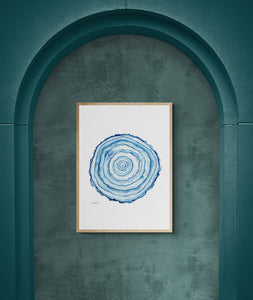 Indigo Blue Tree Year Rings Art Print