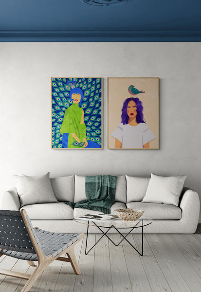 Girl with Bird PFY Art Print