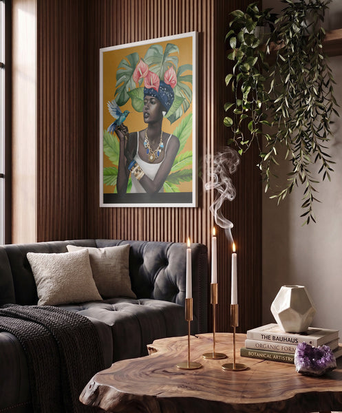 Tropical Woman and Hummingbird PFY Art Print