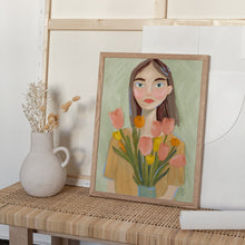 Load image into Gallery viewer, A Girl with Tulips PFY Art Print