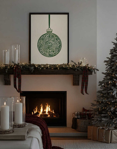 Olive Green Christmas Bauble PFY Art Print