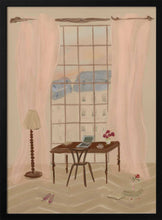 Load image into Gallery viewer, Paris Window View Illustration with Rustic Desk PFY Art Print