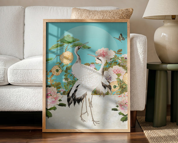 Elegant Cranes and Peonies PFY Art Print