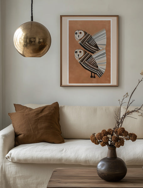 Striped Owl Pair PFY Art Print