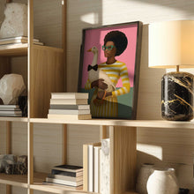 Load image into Gallery viewer, Stylish Woman Holding Goose In Striped Dress Art Print