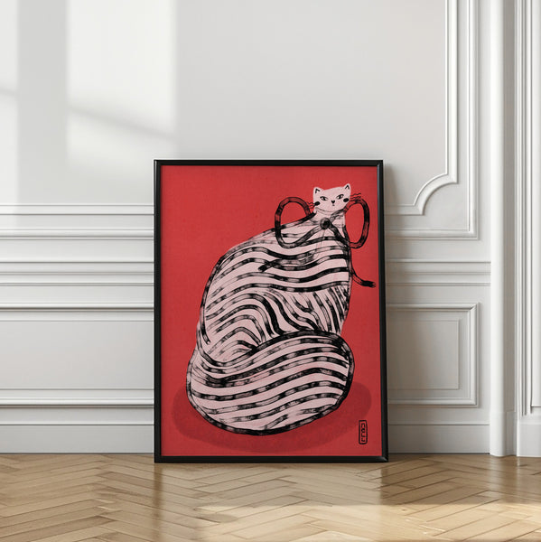 Black and White Stripe Cat Illustration Poster PFY Art Print