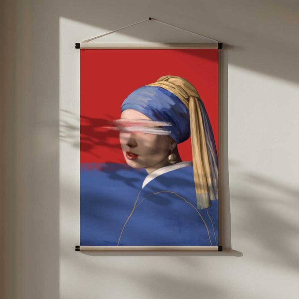 Girl With a Pearl Earring in Red and Blue PFY Art Print