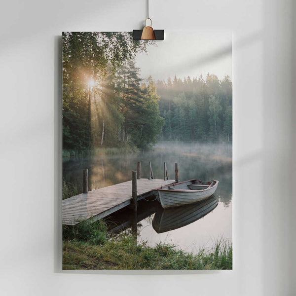 A Rowboat By the Lake Dock PFY Art Print