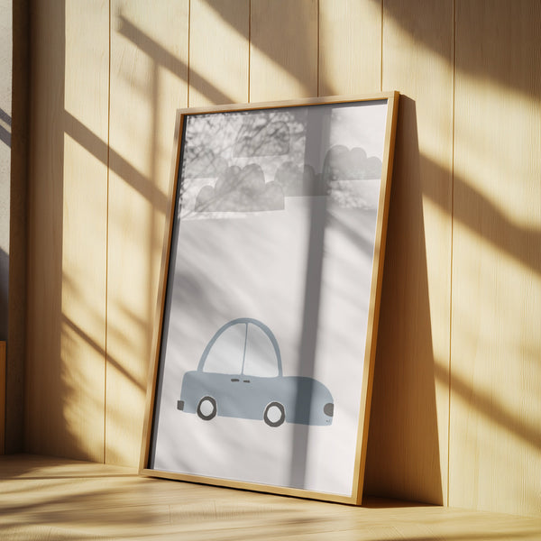 Simple Blue Car Under Grey Clouds PFY Art Print