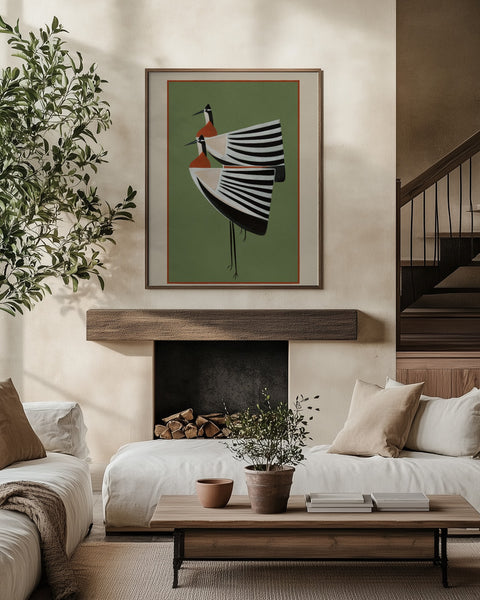 Striped Bird Pair PFY Art Print