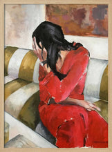 Load image into Gallery viewer, Woman In A Red Dress Sits On A Sofa PFY Art Print