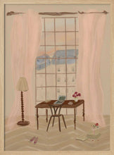Load image into Gallery viewer, Paris Window View Illustration with Rustic Desk PFY Art Print