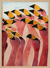 Load image into Gallery viewer, Group of Pink Flamingos With Heads Up PFY Art Print