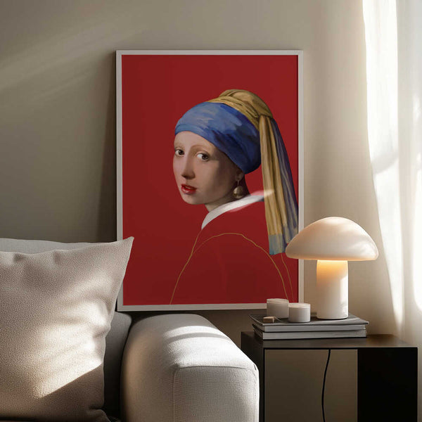 Girl With a Pearl Earring in Red PFY Art Print