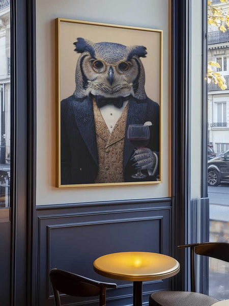 Owl In Midnight Blue Tuxedo PFY Art Print