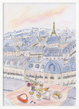 Load image into Gallery viewer, Parisian Rooftop Picnic With Eiffel Tower Views PFY Art Print