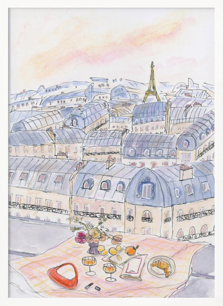 Parisian Rooftop Picnic With Eiffel Tower Views PFY Art Print