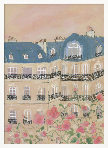 Sunset Over Paris Buildings PFY Art Print