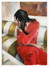 Load image into Gallery viewer, Woman In A Red Dress Sits On A Sofa PFY Art Print
