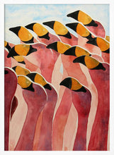 Load image into Gallery viewer, Group of Pink Flamingos With Heads Up PFY Art Print
