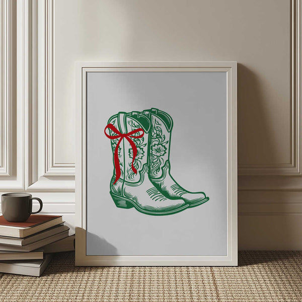 Green Country Christmas Boots PFY Art Print