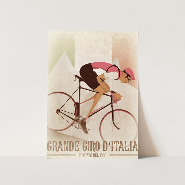 Vintage Style Giro D'italia Cyclist With Italian Flag PFY Art Print