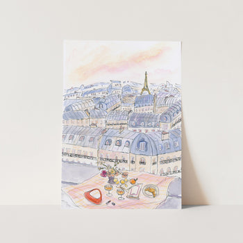 Parisian Rooftop Picnic With Eiffel Tower Views PFY Art Print