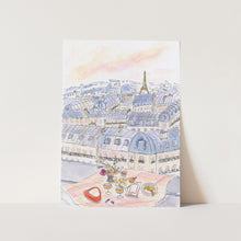 Load image into Gallery viewer, Parisian Rooftop Picnic With Eiffel Tower Views PFY Art Print