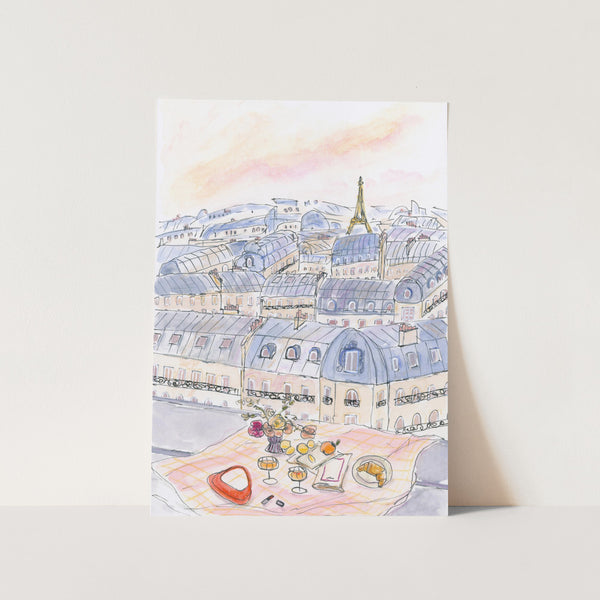 Parisian Rooftop Picnic With Eiffel Tower Views PFY Art Print