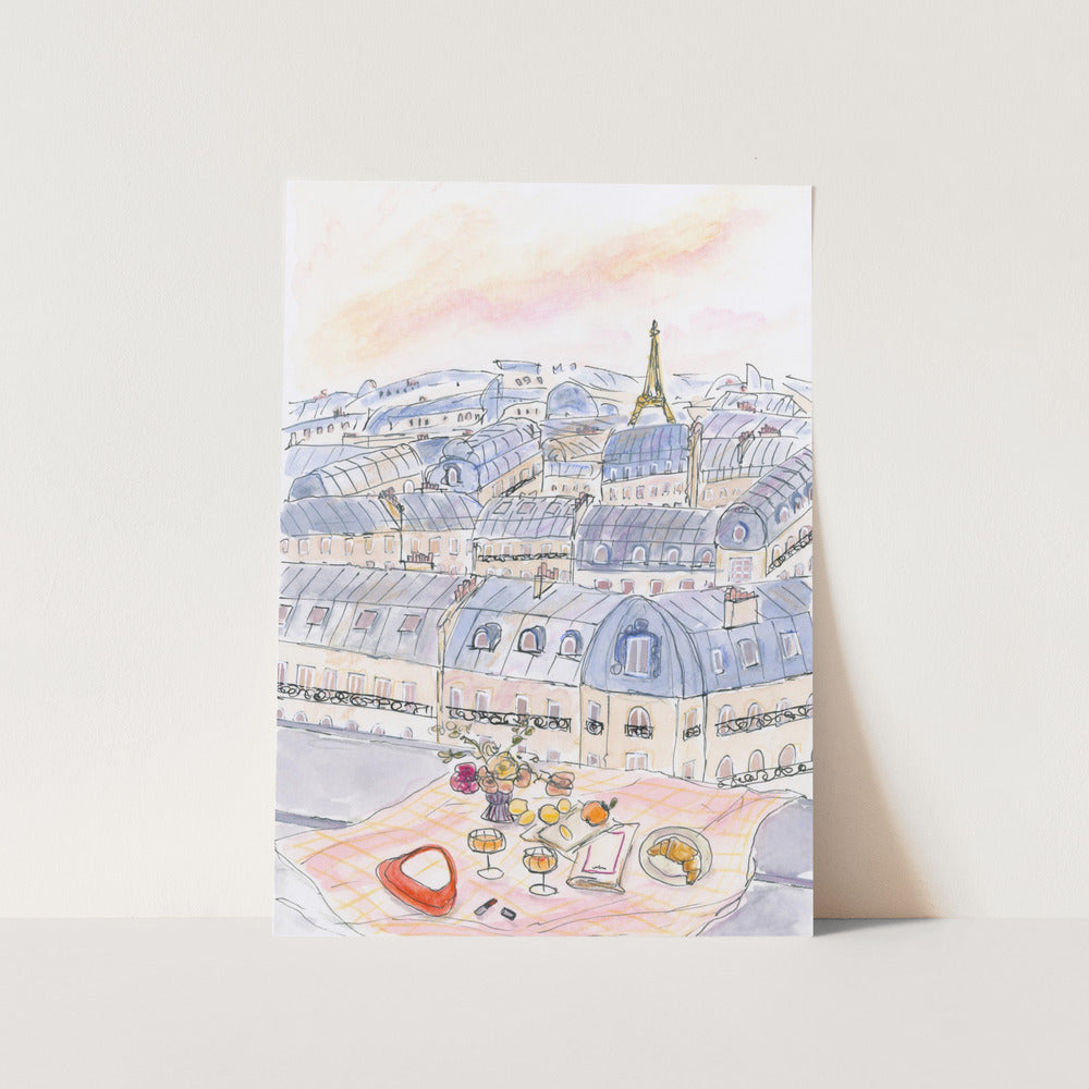 Parisian Rooftop Picnic With Eiffel Tower Views PFY Art Print