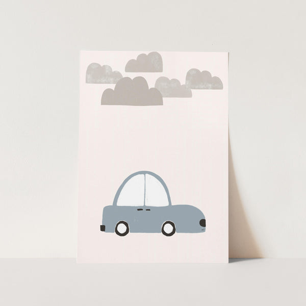 Simple Blue Car Under Grey Clouds PFY Art Print