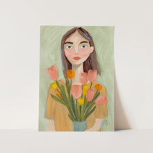 Load image into Gallery viewer, A Girl with Tulips PFY Art Print
