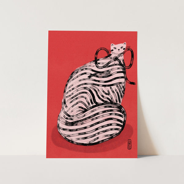Black and White Stripe Cat Illustration Poster PFY Art Print