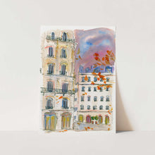 Load image into Gallery viewer, Paris street corner with purple sky PFY Art Print