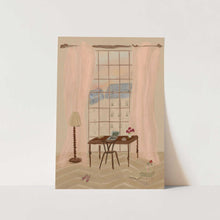 Load image into Gallery viewer, Paris Window View Illustration with Rustic Desk PFY Art Print