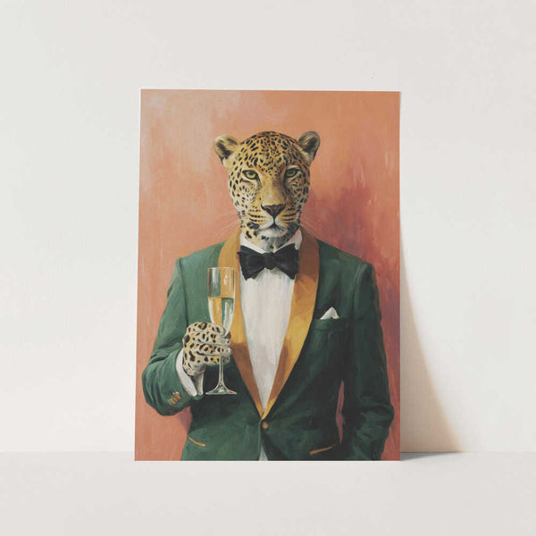 Leopard In Green Tuxedo PFY Art Print