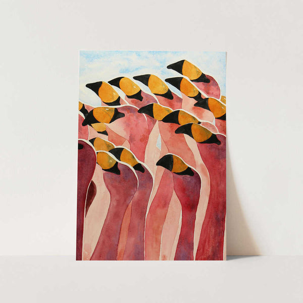 Group of Pink Flamingos With Heads Up PFY Art Print