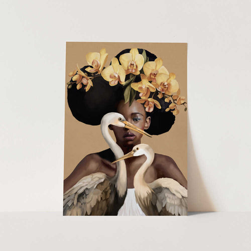 Orchid Woman With Egrets PFY Art Print