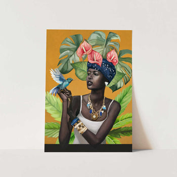 Tropical Woman and Hummingbird PFY Art Print